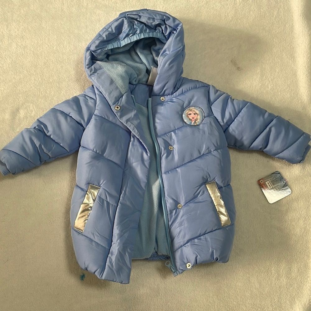 NWT Disney Frozen winter jacket with built in bag for hat